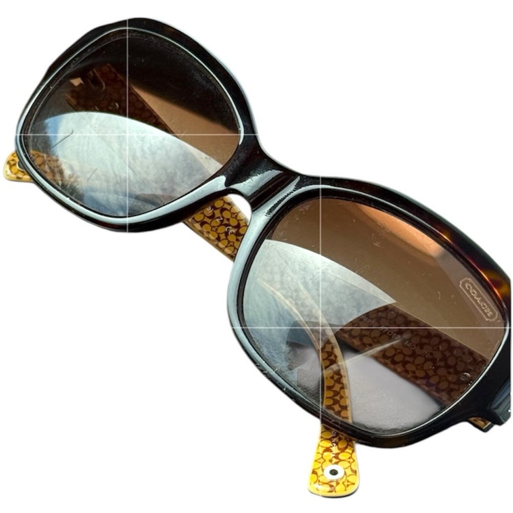Coach Brown Tortoise Oval Sunglasses with Crystal Heart Accents